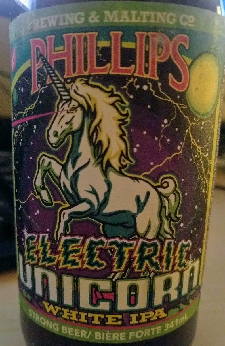 sharkfists's tweet photo. Day 6: Electric Unicorn White IPA. Bit of a Phillips staple at this point. Light, hoppy, lots of interesting flavours (maybe a bit too much going on) #sharkcase https://t.co/waiLzFFyQ8
