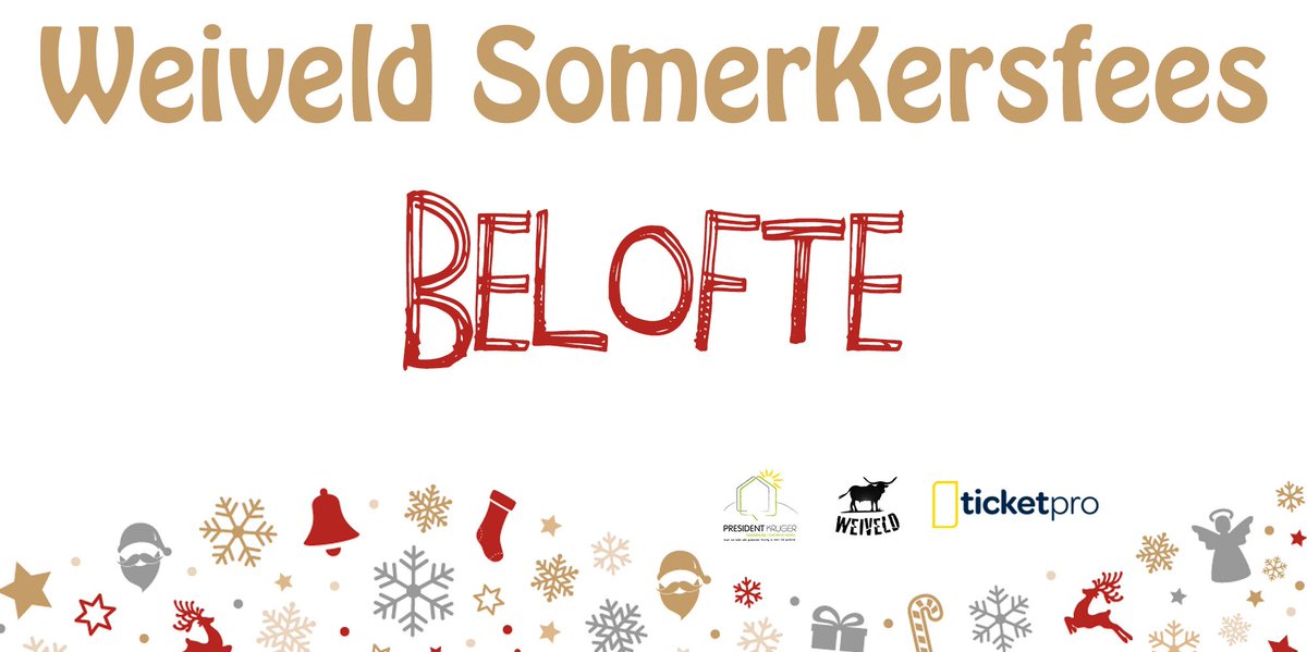 SomerKersfees Belofte lyn is nou oop, ten bate van President Kruger Kinderhuise. Kliek op die skakel, maak gerus n belofte en ondersteun hierdie pragtige kinders. Hier is die skakel: ticketpros.co.za…/b59767bc-8924-9e40-7ba6-5a1bb…