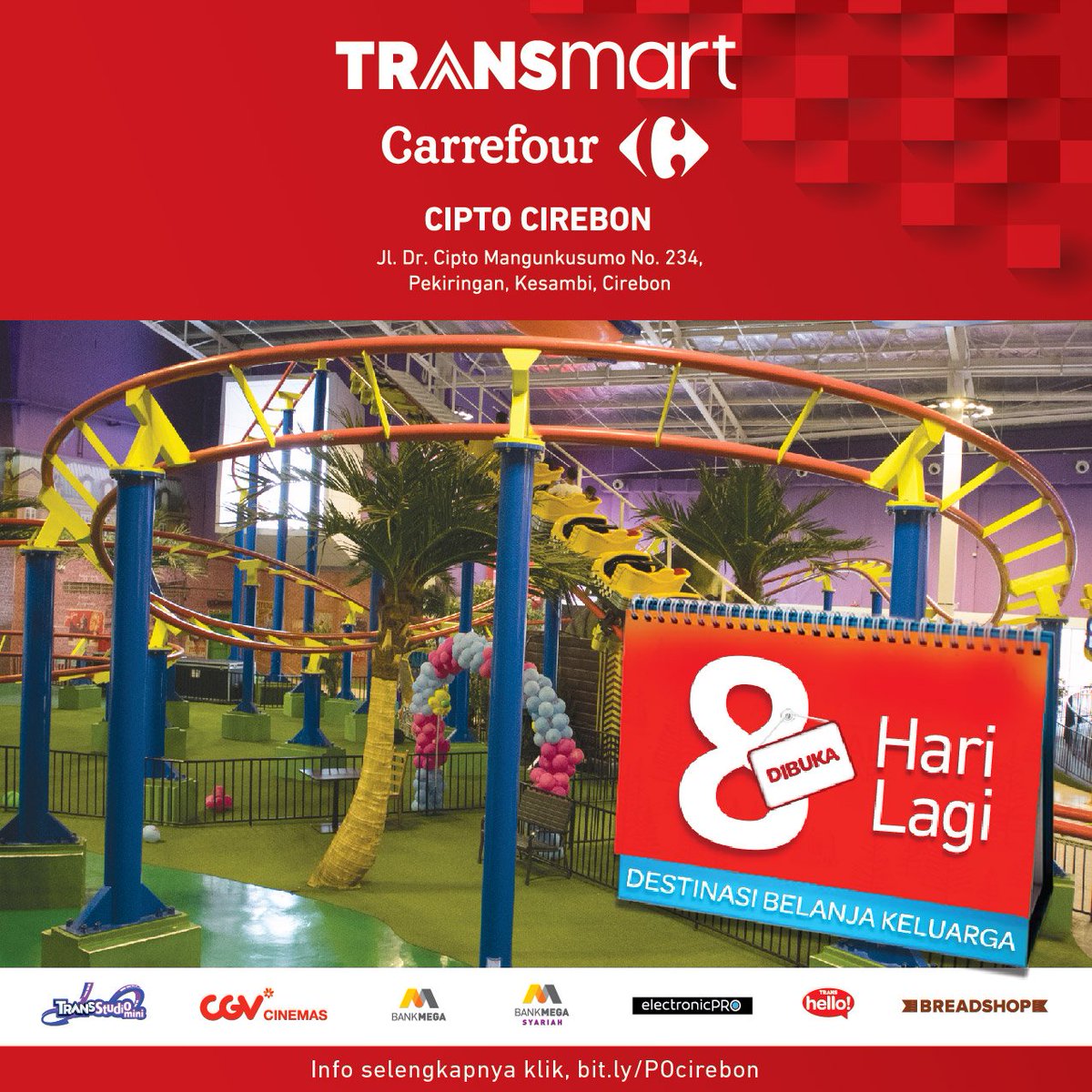 Transmart_IND's tweet photo. 8 HARI LAGI! Sahabat Transmart di Cirebon bisa nikmati serunya menjajal seluruh permainan #TransStudioMini di #TransmartCiptoCirebon.
Lihat promo serunya di https://t.co/yTe148bE27
#TransmartCirebonCipto #TransmartCirebon #OpeningTransmart #Cirebon #TransmartCarrefour https://t.co/62KnjMvI84