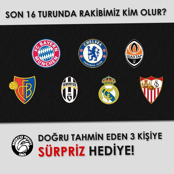 SON 16 TURUNDAKİ RAKİBİMİZİ DOĞRU TAHMİN EDEN 3 KİŞİYE SÜRPRİZ HEDİYE! 🔥🔥

▶️ <a href="/BesiktasOrdusu/">Beşiktaş Ordusu</a>'NU TAKİP ETMEYENLERE HEDİYE VERİLMEYECEK.
▶️ BİRDEN FAZLA TAHMİNDE BULUNA HEDİYE VERİLMEYECEK.

⏰ KURA GÜNÜNE KADAR ETKİNLİK DEVAM EDECEK.