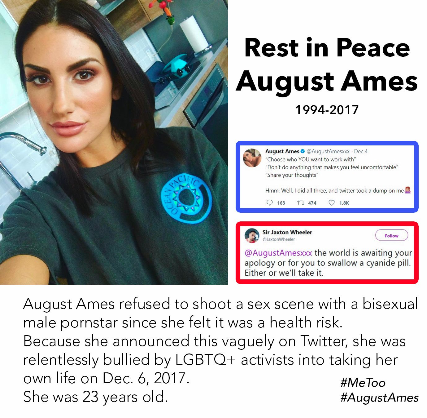 You are responsible of August Ames death. 