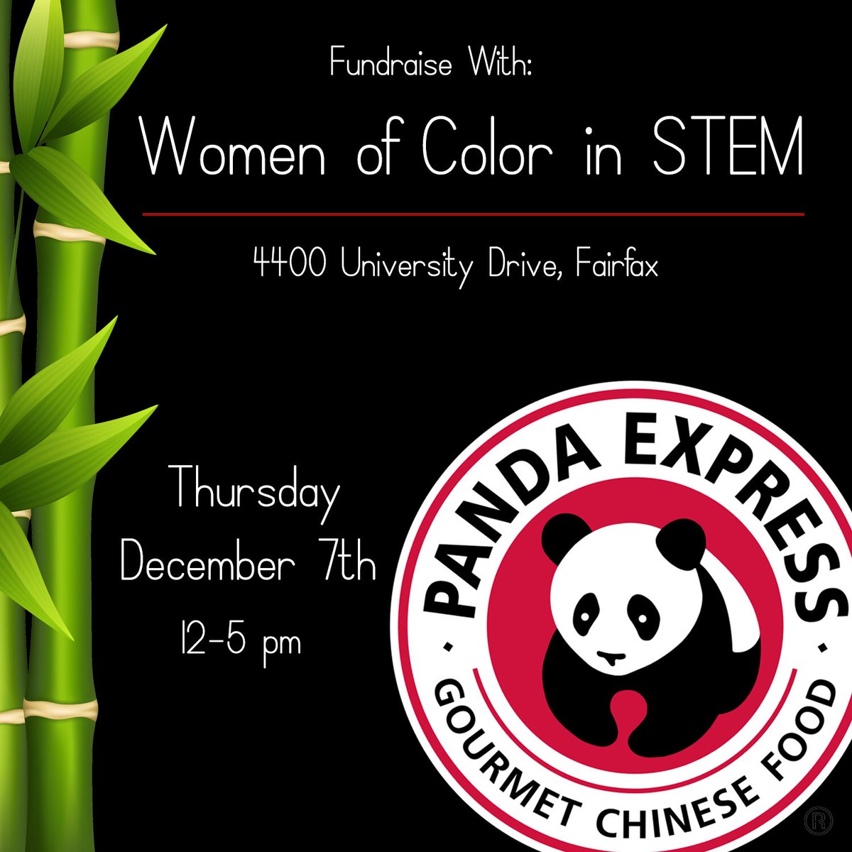 WoCSTEM's tweet image. TODAY‼️ Come support our last fundraising event of the semester at Panda Express 🐼❤️ #gmu21 #gmu20 #gmu19 #gmu18