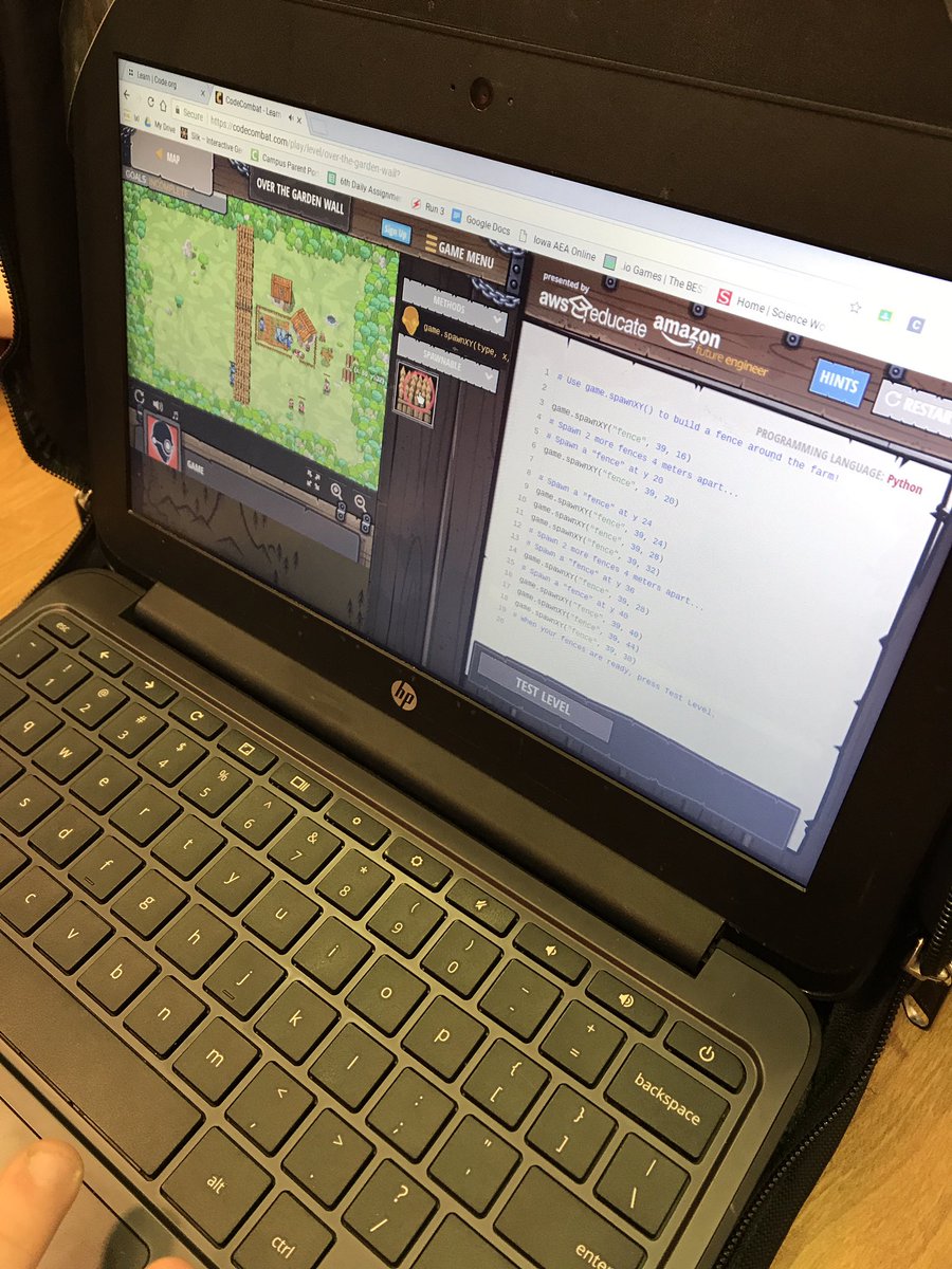 schulzkelli's tweet image. 6th grade group fully engaged in @CodeCombat for #hourofcode #writingcode