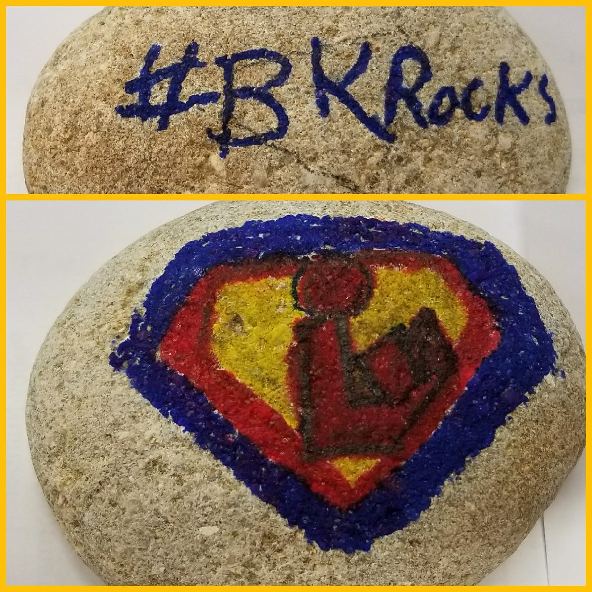 RobinDBennett's tweet photo. @BonnyKateElem @bkeART is creating a rock garden for the school and everyone is contributing. Here is my contribution. #bkrocks #bkroars #kcslmc #librarylogo https://t.co/82O8QlCR9v