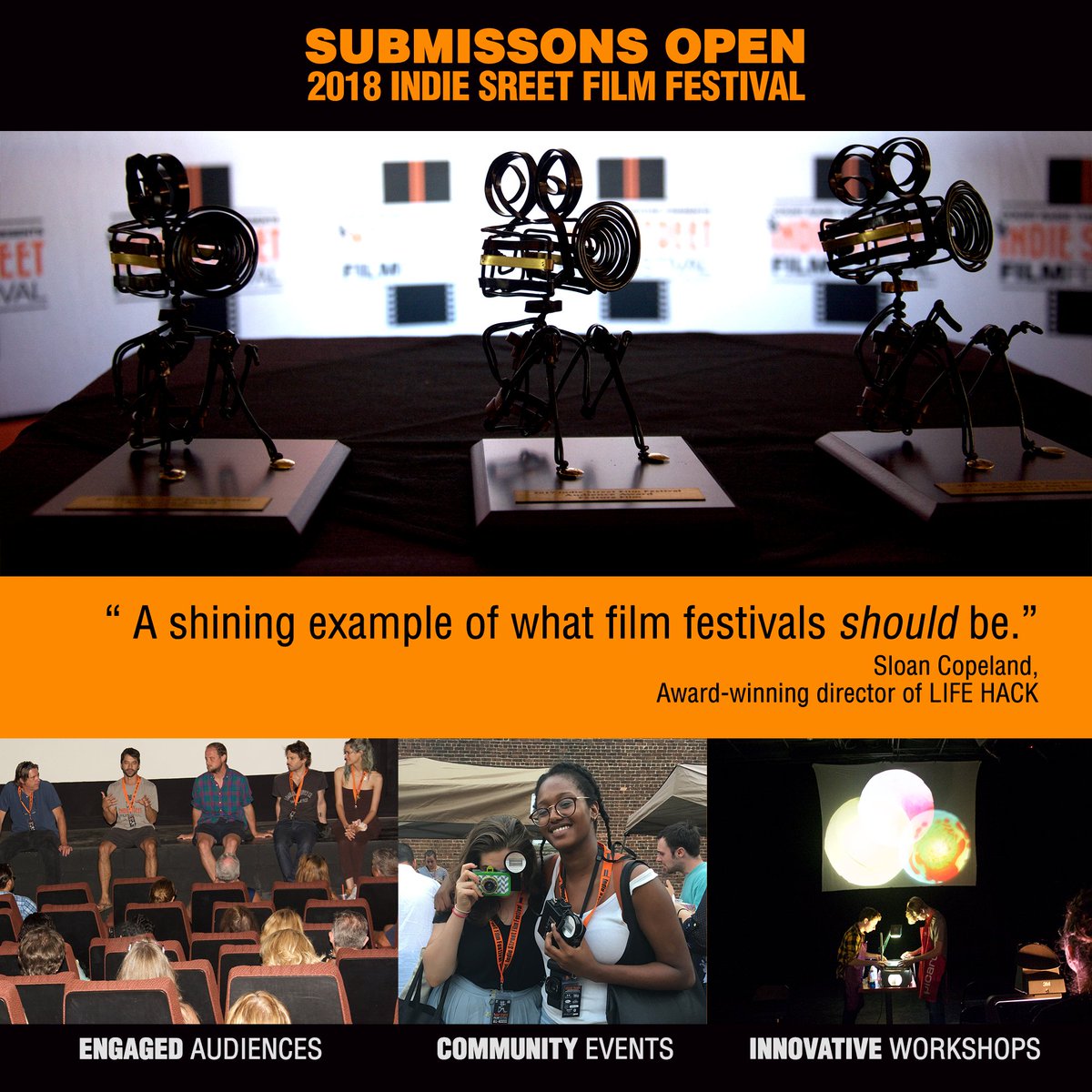 IndieStFilmFest's tweet photo. Submissions now open for #IndieStreet2018!  Submit your latest film and see what all the buzz is about around the freshest new #filmfestival on the east coast.  Film Events, Live Art, Parties, and more!!! Submit today! https://t.co/gs0dZOZchg https://t.co/TYhdZS022Z