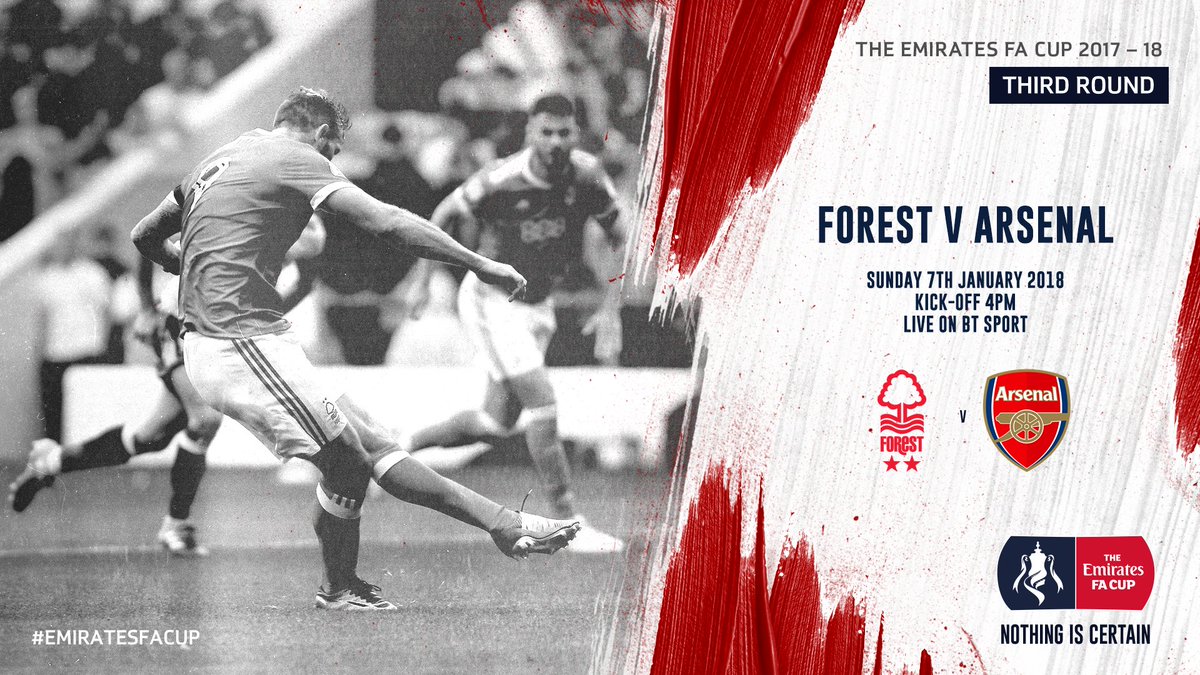 📺 #NFFC's <a href="/EmiratesFACup/">Emirates FA Cup</a> clash with <a href="/Arsenal/">Arsenal</a> has been selected for live television coverage on Sunday 7th January 2018.

➡️ nottinghamforest.co.uk/news/2017/dece…