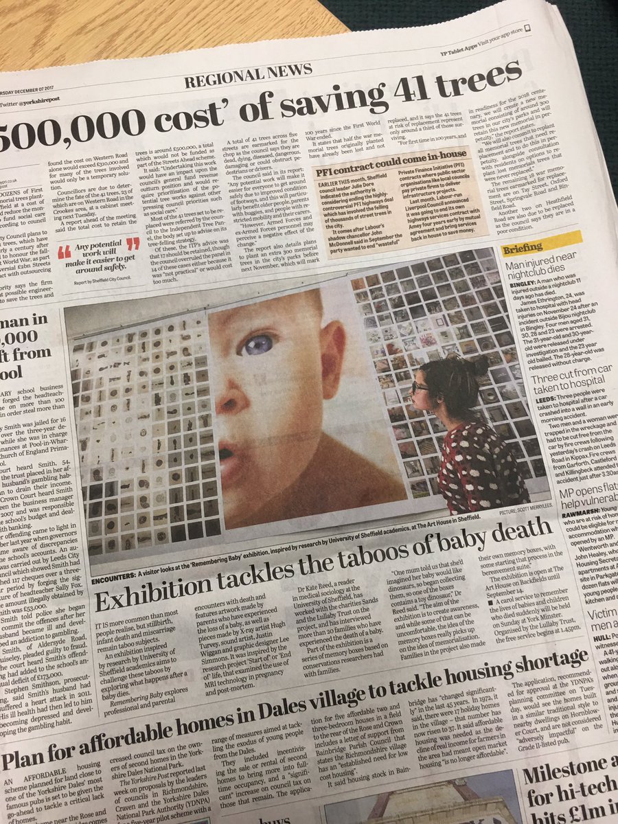 Coverage for @_rememberbaby exhibition in @yorkshirepost this morning. Thank you YP. #rememberingbaby @sheffielduni @ShefUniNews @SheffSocScience #sheffieldissuper