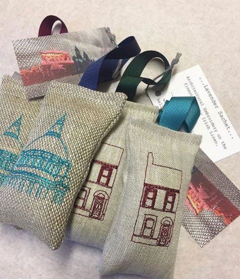 House_ofIreland's tweet photo. We are so excited to be stocking Irish designer @TonerDeborah's gorgeous box of Belfast embroidered Lavender sachets at @House_ofIreland's Belfast City Airport store! Deborah embroiders architectural scenes on the finest quality Irish linen! #deborahtoner #belfastcityairport https://t.co/qlnTcee70Z