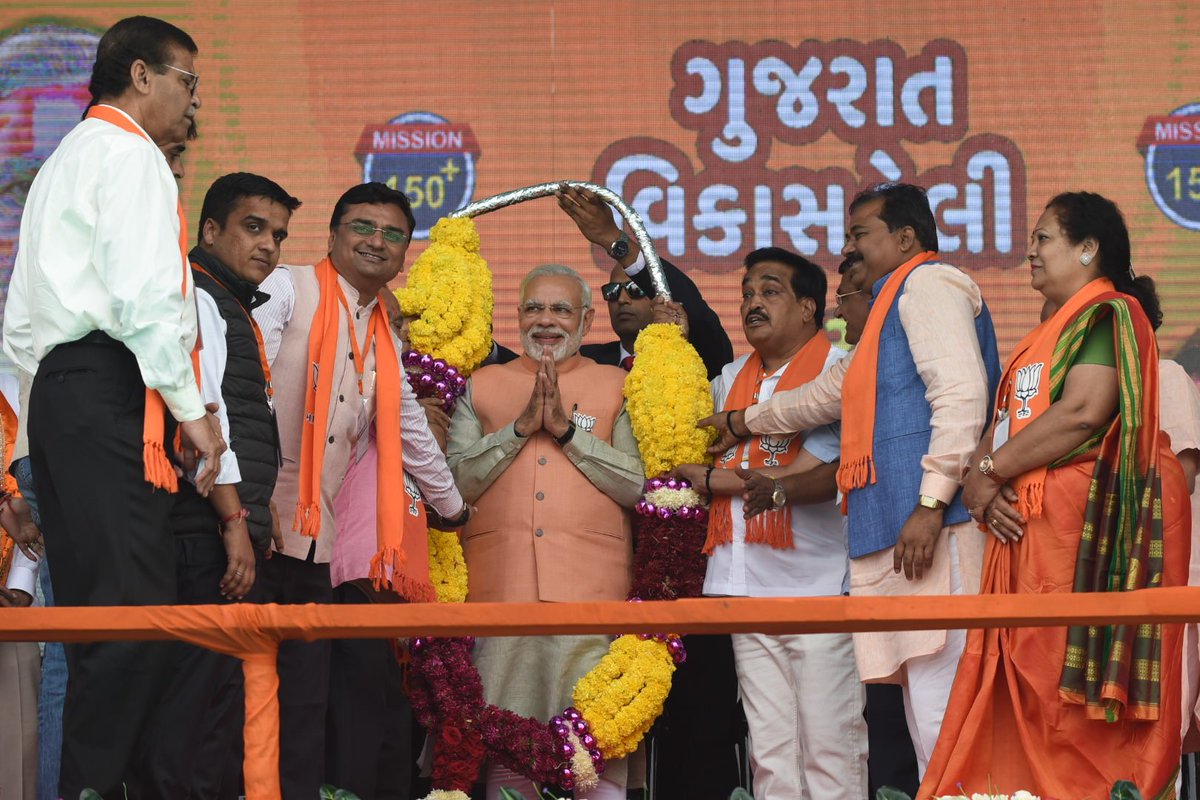 narendramodi's tweet image. In Surat, spoke about the transformation in Gujarat over the last two decades, when BJP has got the opportunity to serve the state. We remain committed to working even harder for Gujarat’s further growth.