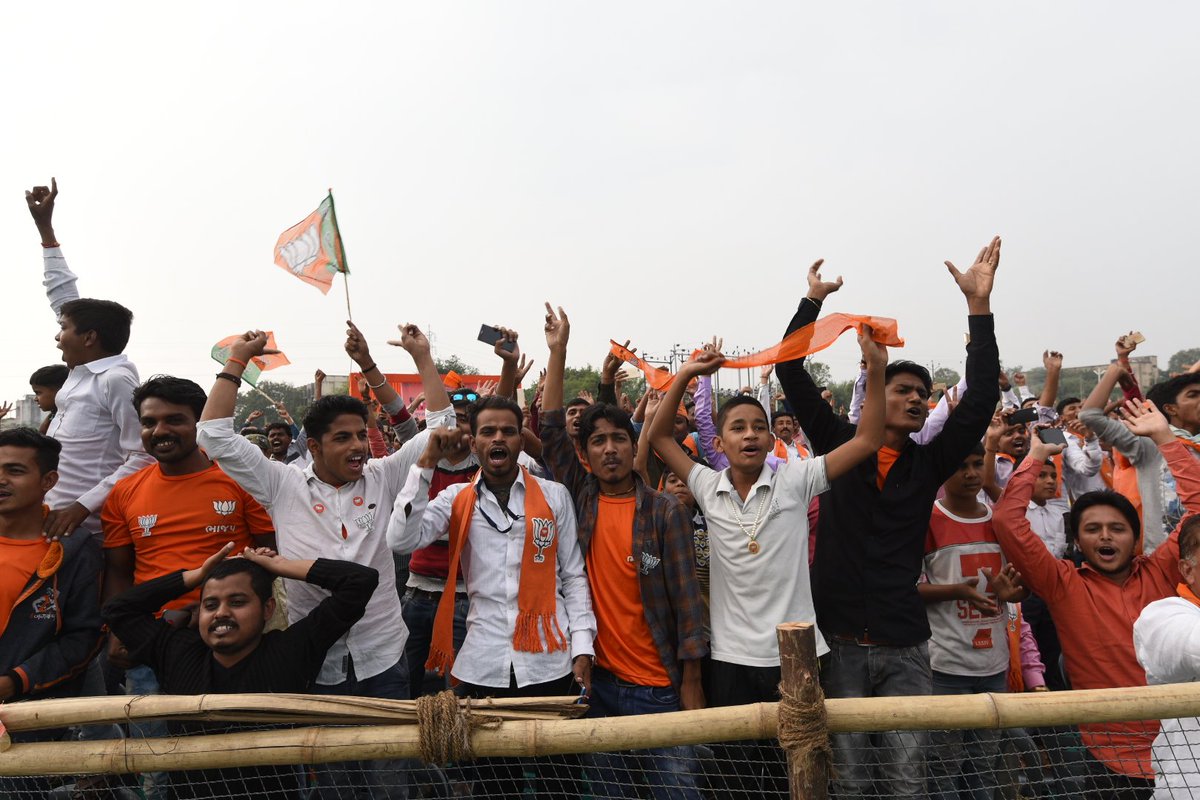 narendramodi's tweet image. In Surat, spoke about the transformation in Gujarat over the last two decades, when BJP has got the opportunity to serve the state. We remain committed to working even harder for Gujarat’s further growth.