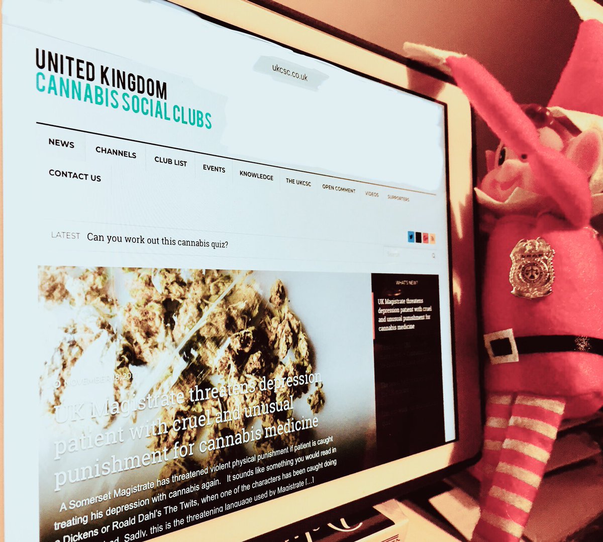 UKLEAP's tweet photo. Day 7 of LEAP #elfontheshelf -our helper is studying cannabis social clubs. These cooperatives have proved successful in some countries. Discreet way of engendering responsible, adult consumption &amp; production, + takes some profit away from organised crime. Well worth knowing more https://t.co/L1pt9hUeHa