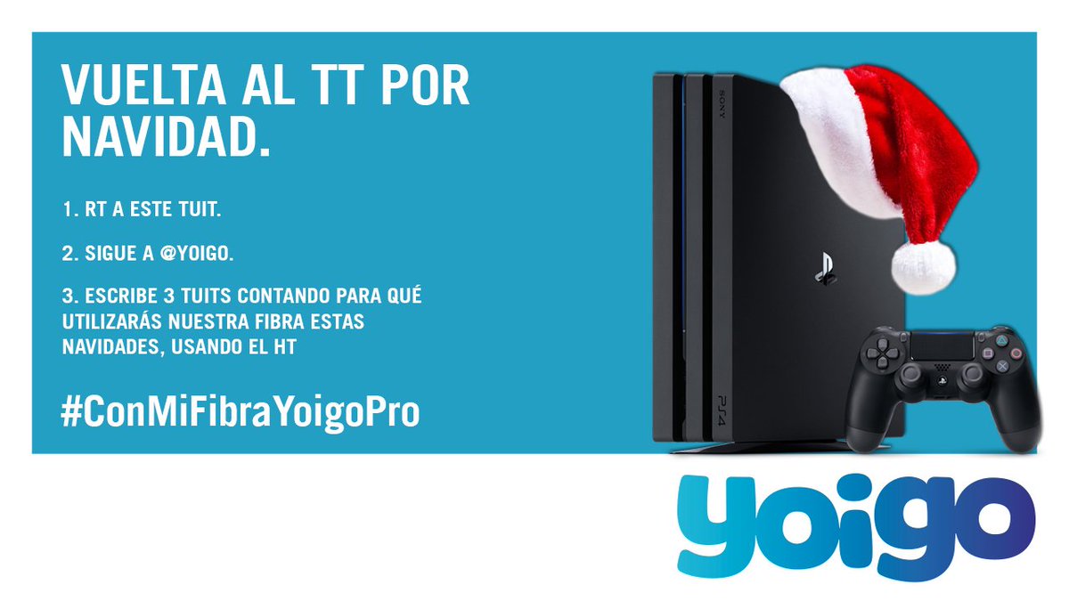 yoigo's tweet image. 🎮🎅 #CONCURSO 🎅🎮
   
🎵 Navidad, Navidad, dulce Navidaaaaad. ¡Qué alegría en este día, la PS4 Pro voy a ganaaaaar! 🎵 
   
Una PS4 Pro puede ser tuya, pero solo si somos TT, repito: SOLO SI SOMOS TT.  😎
   
💪💪 ¡A POR ELLOOOOOOOO! 💪💪
   
#ConMiFibraYoigoPro
