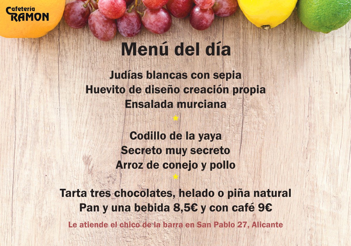 #FelizJueves. Os traigo un menú completo para activar el cuerpo!!!
Y no os olvidéis que tenemos un menú especial para las comidas de empresa. Calentando motores para la #Navidad #Alicante #menudeldia #comerbien #Gastronomia #hosteleria #
