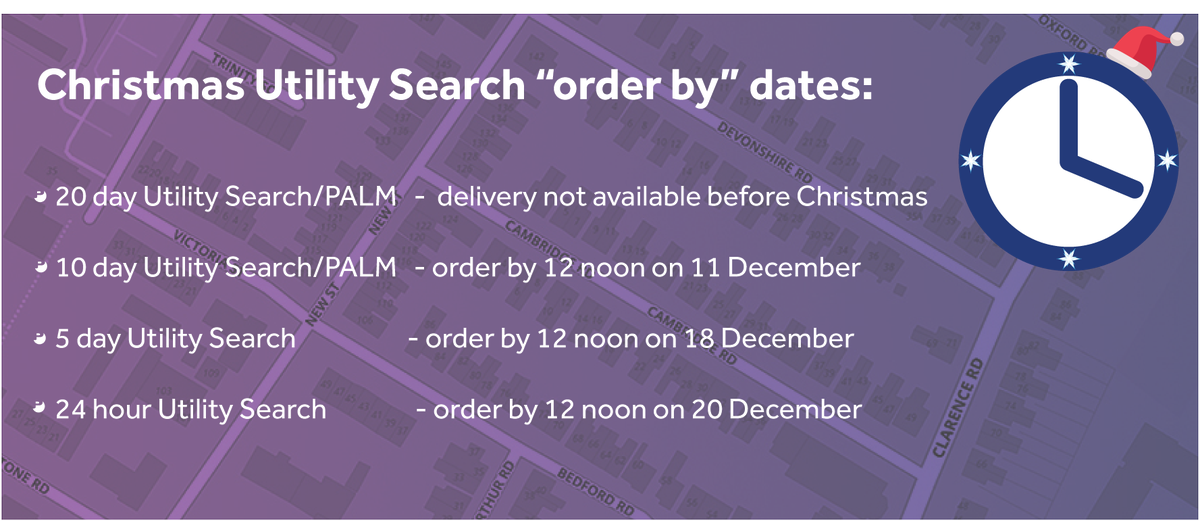 PremierEnergy_'s tweet photo. As our office and many Utility companies are closed over the festive period, here are the “order by” dates in order to receive our reports before Christmas.
#SearchFirstDigLater #Christmas #Utilities #UtilitySearches #OrderTimes https://t.co/LPy4yTg9eP