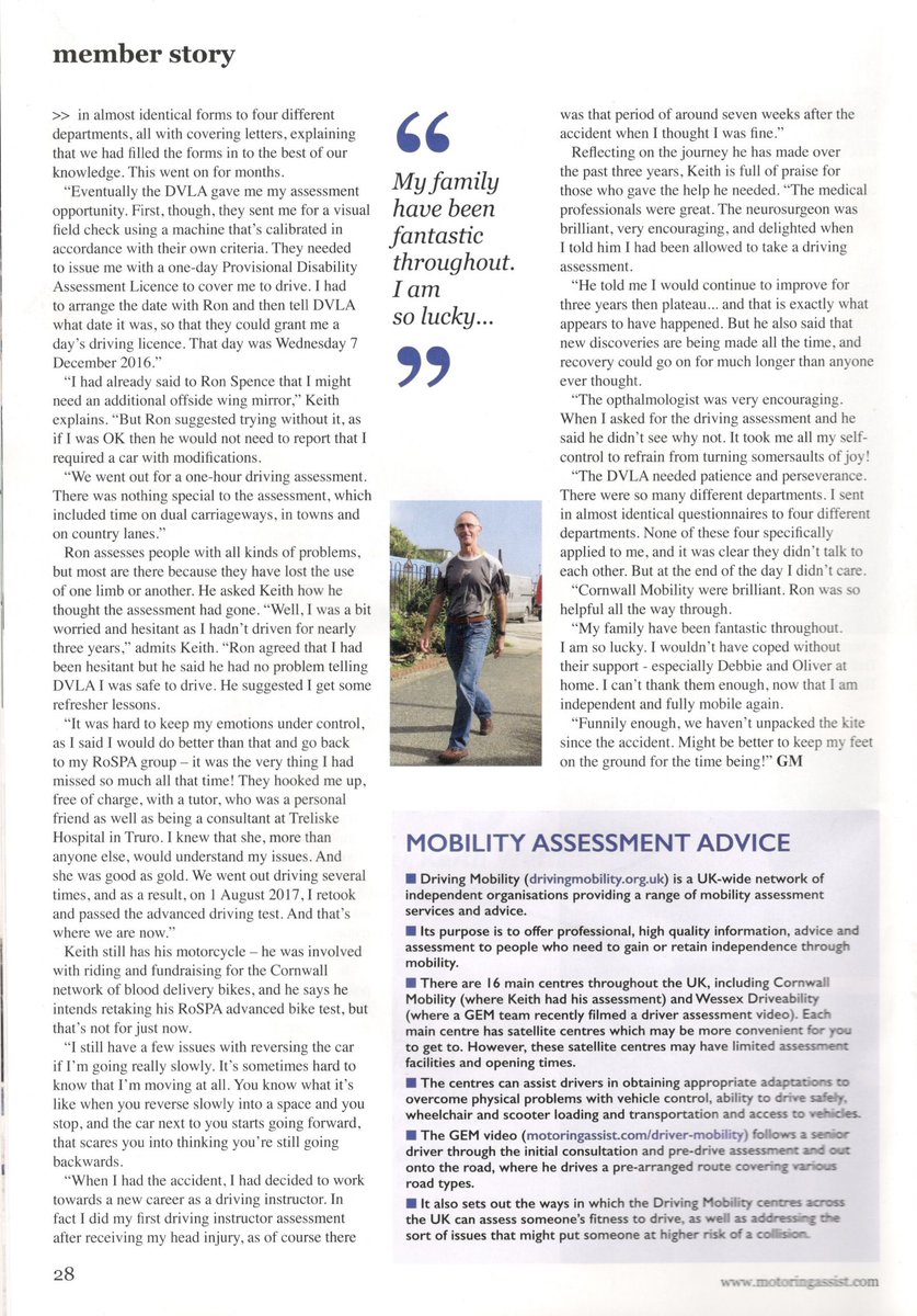 Cornwall Mobility (@cornwallmobilit) on Twitter photo An inspirational story from <a href="/MotoringAssist/">GEM Motoring Assist | Breakdown Cover</a> how having a driving assessment <a href="/CornwallMobilit/">Cornwall Mobility</a> helped Keith return to driving motoringassist.com/PageFiles/442/… An inspirational story from <a href="/MotoringAssist/">GEM Motoring Assist | Breakdown Cover</a> how having a driving assessment <a href="/CornwallMobilit/">Cornwall Mobility</a> helped Keith return to driving motoringassist.com/PageFiles/442/…
