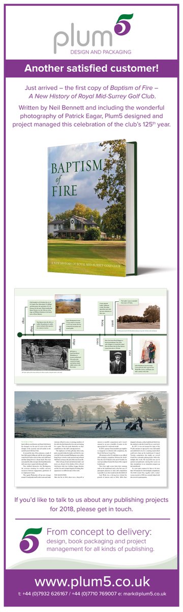 Plum5ltd's tweet photo. Baptism of Fire - A New History of Royal Mid-Surrey Golf Club - if you are a fan of golf I reckon this is the book for you! https://t.co/TiFPKKTH9y