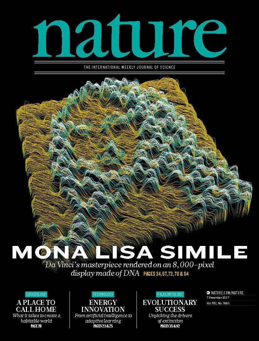NaturePortfolio's tweet photo. On the cover this week: Mona Lisa smile. Da Vinci’s masterpiece rendered on an 8,000-pixel display made of DNA https://t.co/dTfGQaDFva https://t.co/mwOXK7MacZ