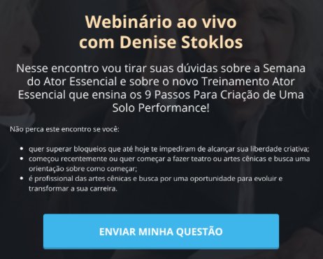 Hoje, Quinta-feira, às 20h00 (horário de Brasília) estarei aqui online e ao vivo com você para tirar dúvidas sobre a Semana do
Ator Essencial e sobre o Treinamento Ator Essencial. Clique no link aqui abaixo e me envie a sua questão: 
bit.ly/2AkWStv