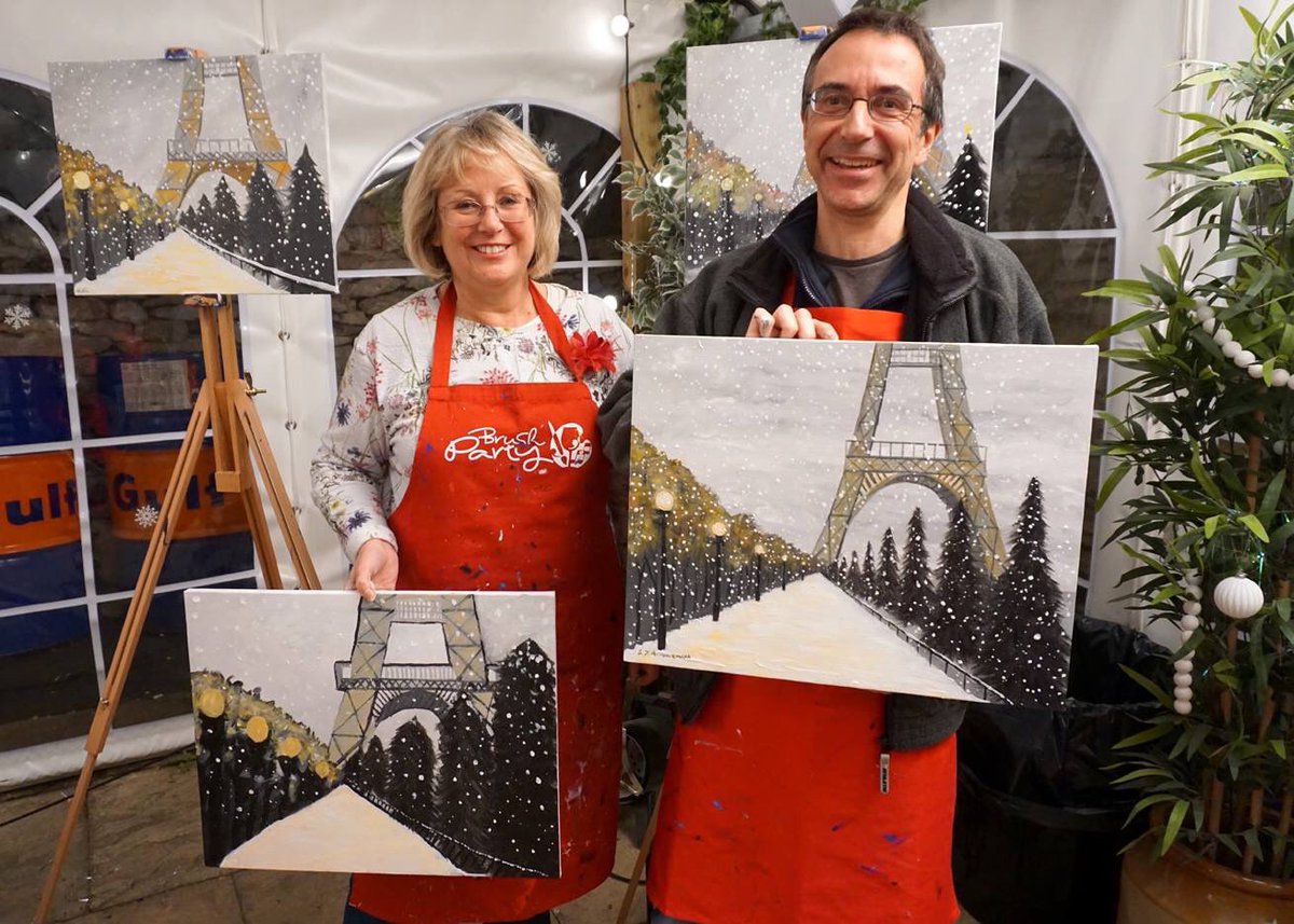 BrushPartyUK's tweet photo. Great fun #painting Winter in Paris at @AngelBicester and we’re back in January for more https://t.co/WXaoLOIOgq