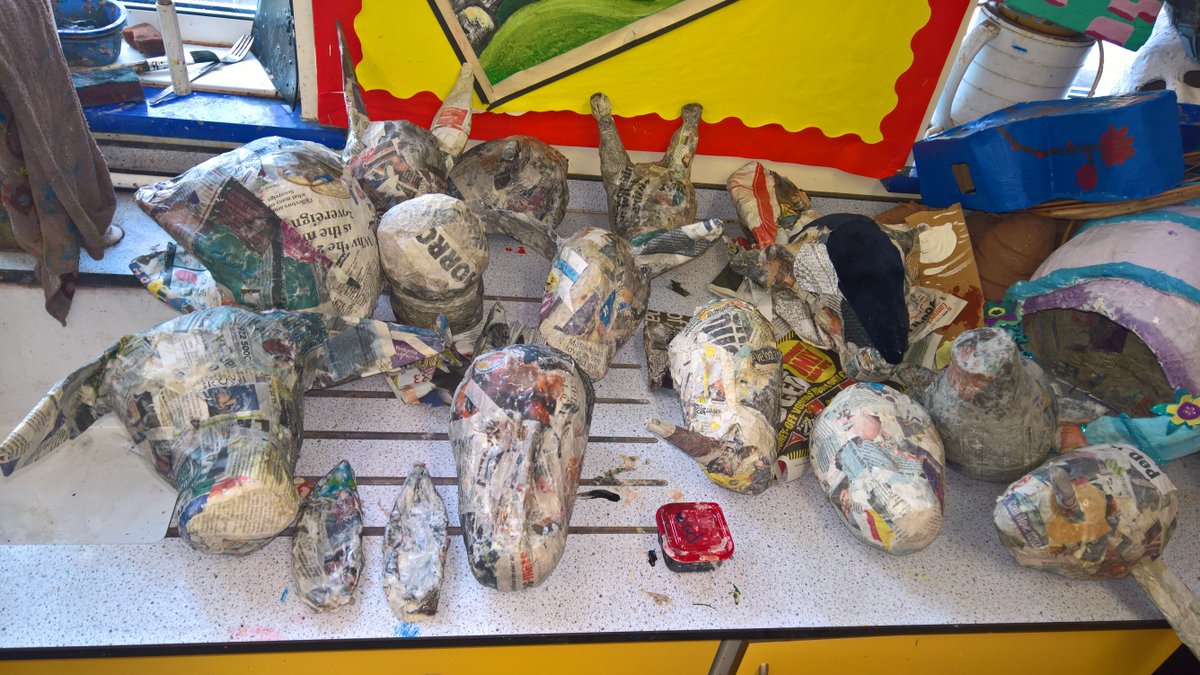 BebHighArt's tweet photo. Farm inspired papier mache sculptures from Yr10 GCSE art in the style of Susan O Byrne. https://t.co/j5mhC4nGYh