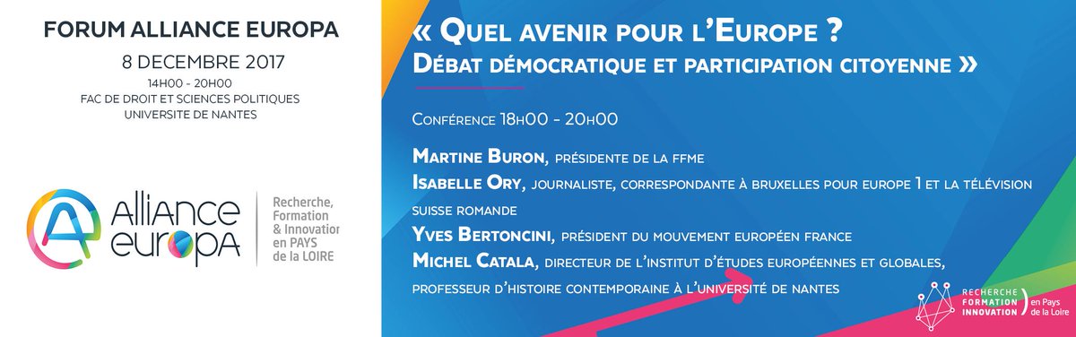 'Quel avenir pour l'Europe ? Débat démocratique et participation citoyenne en Europe' Notre Président @ybertoncini intervient demain au Forum @Alliance_Europa aux côtés de @isabelleory @CatalaMichel et Martine Buron buff.ly/2BQSHmB