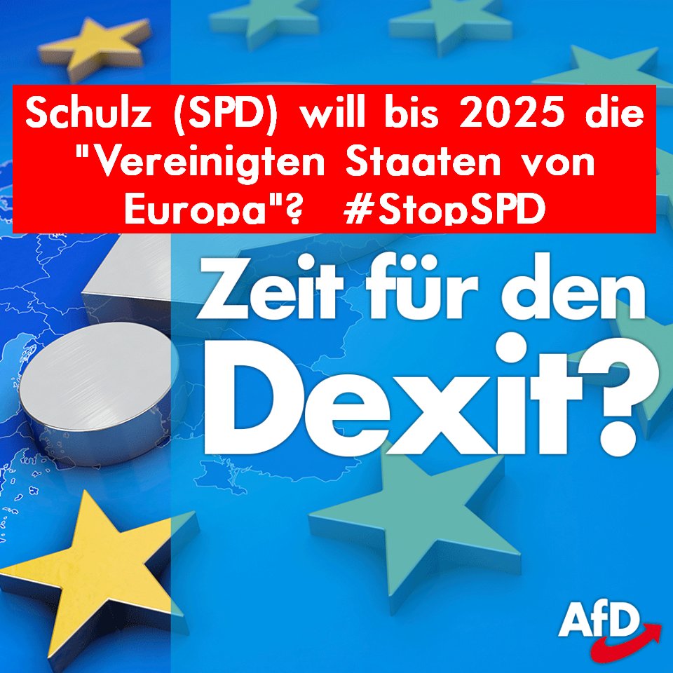 AfD_Bv_HH_Nord's tweet photo. #SPD #Schulz will nicht nur die "Vereinigten Staaten von Europa" #VSE sondern vor allem für seine südeuropäischen Freunde die "Vereinigten Kassen von #Europa"! #VKE #StopSPD #SPDVersenken. https://t.co/YCR672eyhI #TrauDichDeutschland #AfD für ein souveränes #Deutschland https://t.co/hSwF8ybb4p