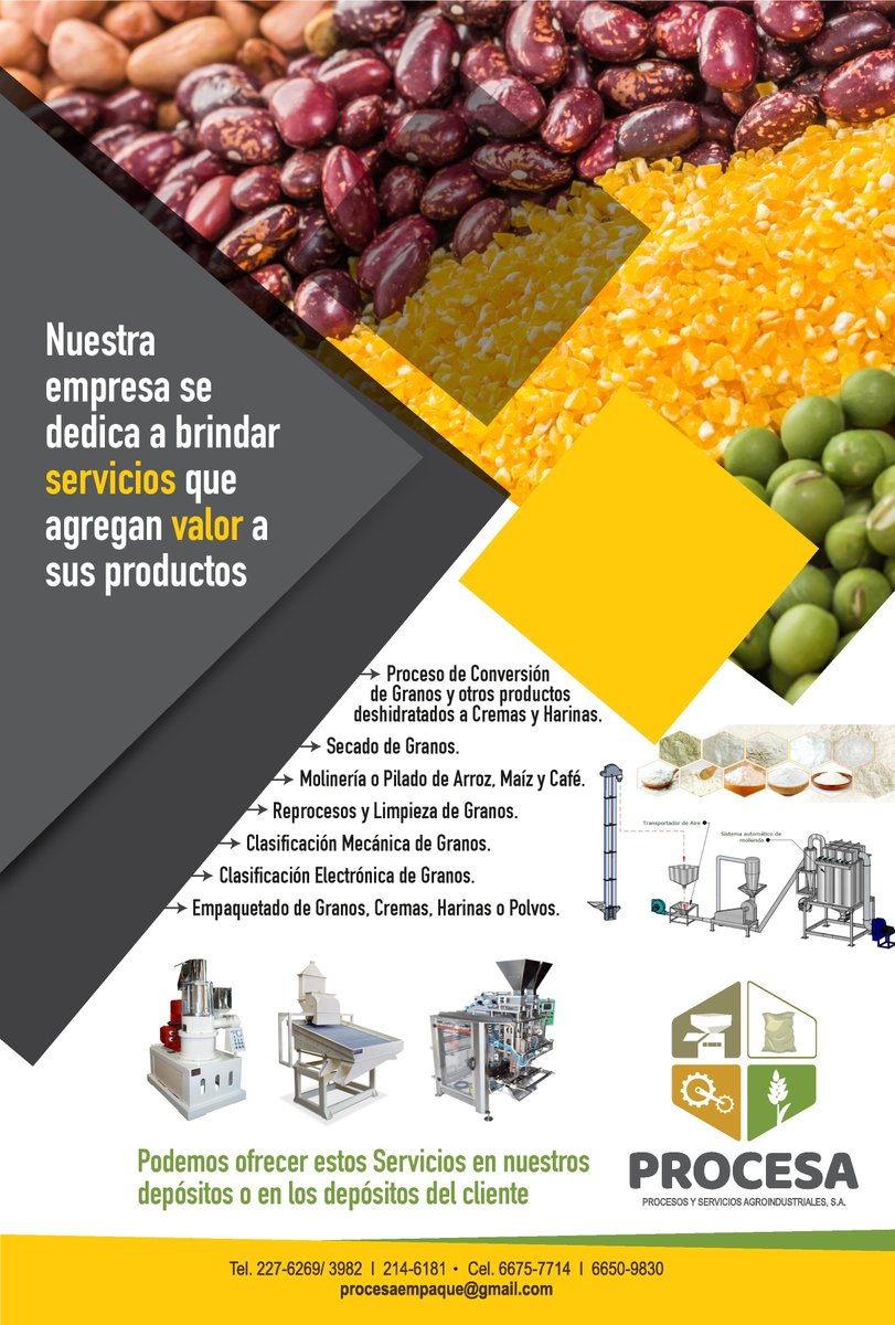 Procesa ofrece servicios de empaque y proceso de granos , presentaciones de 1 lb , 2 lb y 5 lb , bolsas plásticas , contactanos en Panama al 227-6269