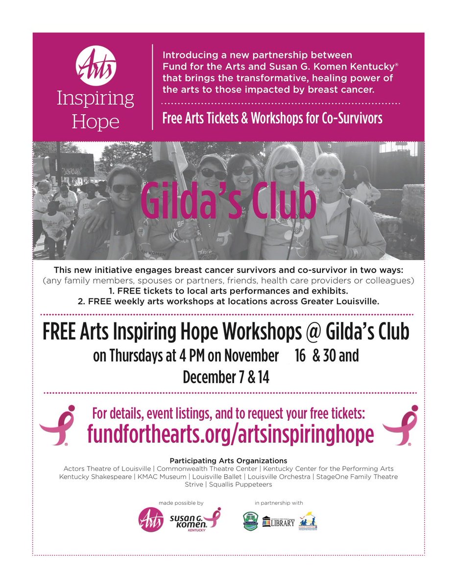 Join us 4-5pm TODAY for a youth music group at @GildasClubLou! Free, open to those under 18 affected by breast cancer. Thanks to <a href="/FundfortheArts/">Fund for the Arts</a> for making #ArtsInspiringHope possible!