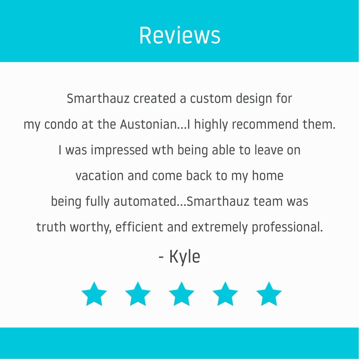 SmartHauz's tweet photo. Another happy customer! :) #atx #austonian #smarthome #smarthauz #automation #tech #luxury #automation https://t.co/Krn6RlgT0E