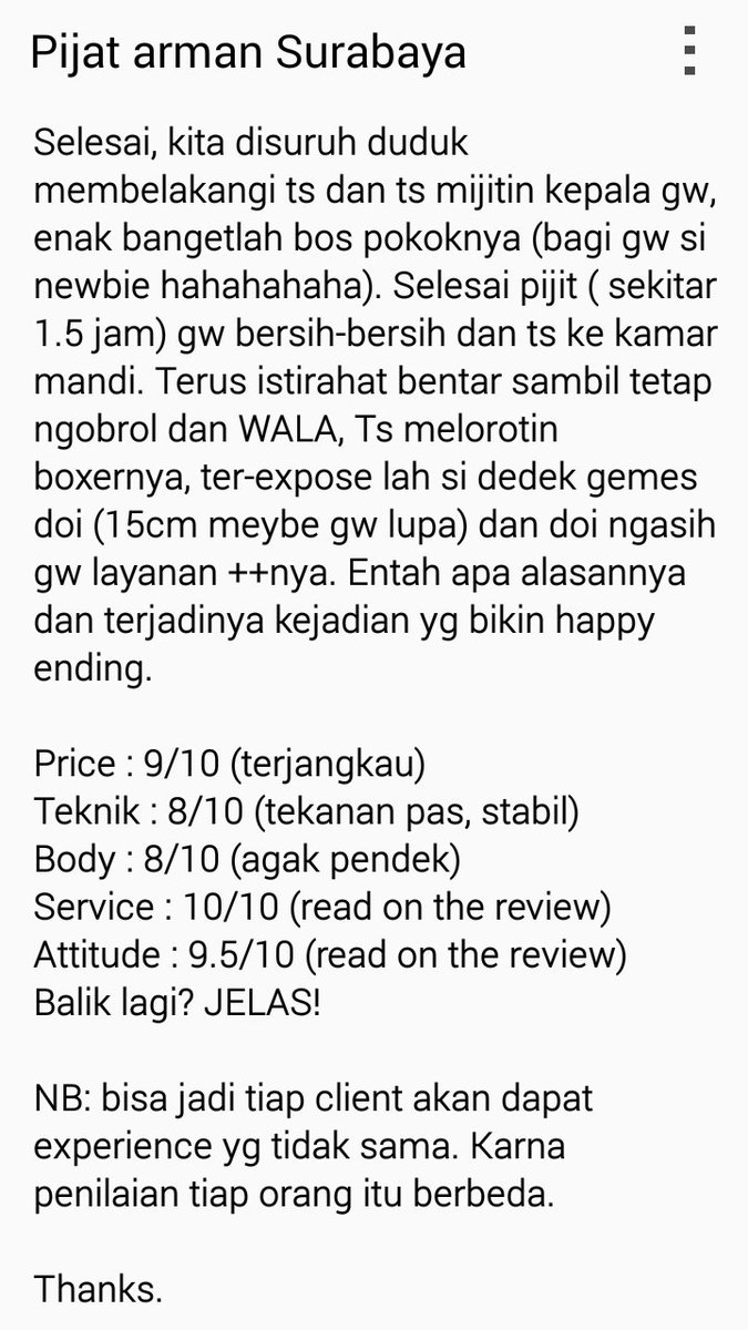 Suka Pijat (@sukapijat89) on Twitter photo Izin tag review ts Arman surabaya. Maaf kalau kurang jelas karna masih baru ngereview. <a href="/masseur_hunter/">Masseur_Hunter</a> <a href="/CanduPijat/">CANDU</a> <a href="/GudangPijat/">Gudang Pijat</a> <a href="/PijatBagus/">Pijat Bagus</a> <a href="/PijatMania/">Mantan Reviewer Pijat Jogja</a> Izin tag review ts Arman surabaya. Maaf kalau kurang jelas karna masih baru ngereview. <a href="/masseur_hunter/">Masseur_Hunter</a> <a href="/CanduPijat/">CANDU</a> <a href="/GudangPijat/">Gudang Pijat</a> <a href="/PijatBagus/">Pijat Bagus</a> <a href="/PijatMania/">Mantan Reviewer Pijat Jogja</a>