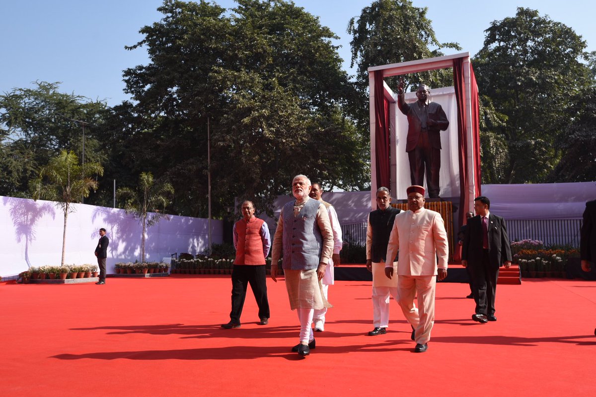 narendramodi's tweet image. The thoughts of Dr. Babasaheb Ambedkar are eternal. Over the last three and a half years, we are working to fulfil the vision of Dr. Ambedkar and ensuring that the fruits of progress reach every Indian.