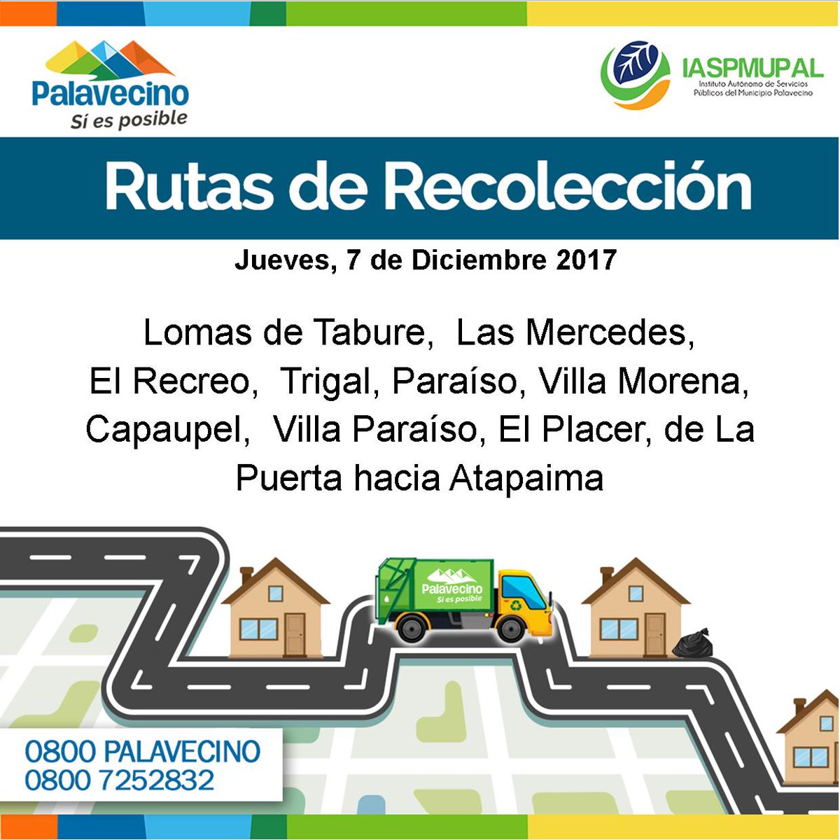 Ruta Previa de recolección de basura doméstica: Lomas de Tabure, Las Mercedes, El Recreo, Trigal, Paraíso, Villa Morena, Capaupel, Villa Paraíso, El Placer, de La Puerta hacia Atapaima # 7Dic #PalavecinoLimpioSiEsPosible #ConBarrerasPalavecinoNoSeEntrega