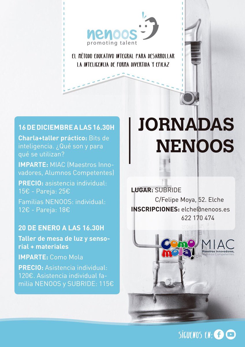 MIACeduca's tweet photo. 📆 También estaremos el próximo sábado 16 a las 16.30h en Elche.
👉🏼 Charla + taller MIAC sobre #BitsDeInteligencia 🧠
✅ Reserva tu plaza en:
📨 elche@nenoos.es
📞 622 170 474
#miaceduca #MindBodyEmotion #NENOOS https://t.co/VDl2Mgc53l