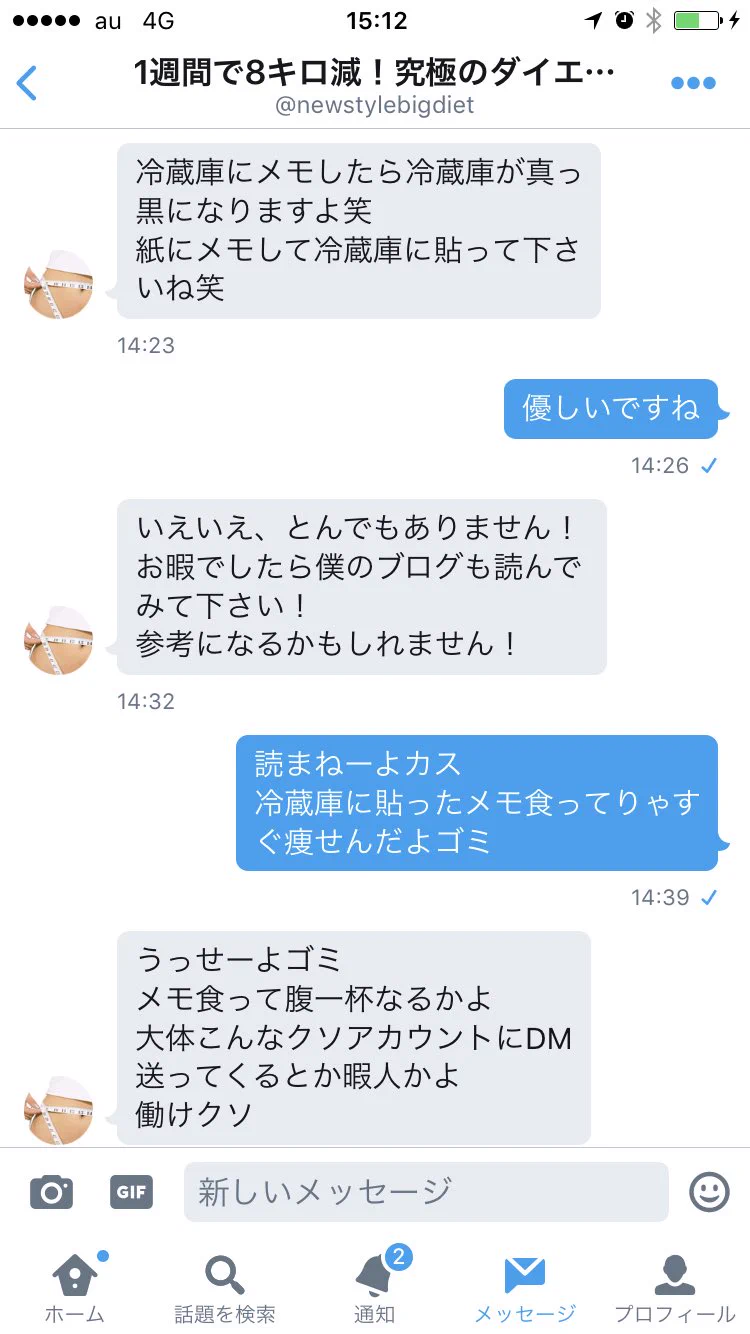 ダイエット相談をしたはずなのに？ｗｗｗなぜか言い争いに発展し、最後は友達になったツイートｗｗｗ