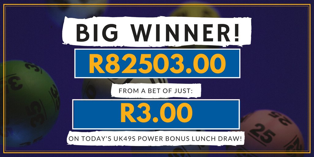 TabSouthAfrica's tweet photo. We are proud to announce that there has been one extremely lucky punter today, from our #Giyani branch who has struck it massive with the UK49s Power Bonus lunch draw... #BIGWINNERALERT #UK49s #BWNumbers https://t.co/XsxjNRuafx