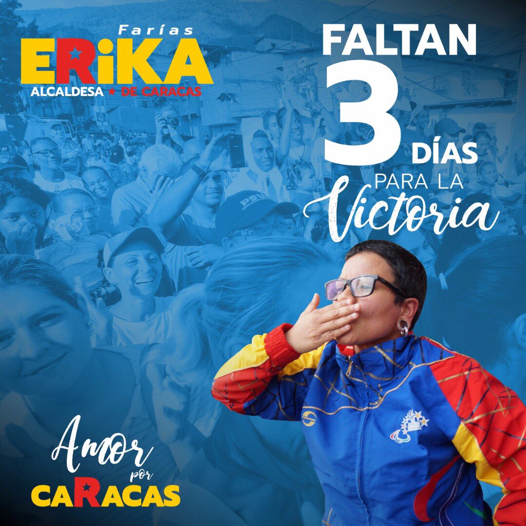 ErikaPSUV's tweet photo. Buenos días Caracas amada! 
𝐡𝐨𝐲 nos vemos a partir de la 1:00 pm en la Plaza Diego Ibarra para el cierre de campaña. 
Gracias por acompañarme en esta jornada, mi compromiso eterno por construir la Caracas que Soñamos. 
Vamos con AMOR POR CARACAS! https://t.co/GJWpRhNrnj