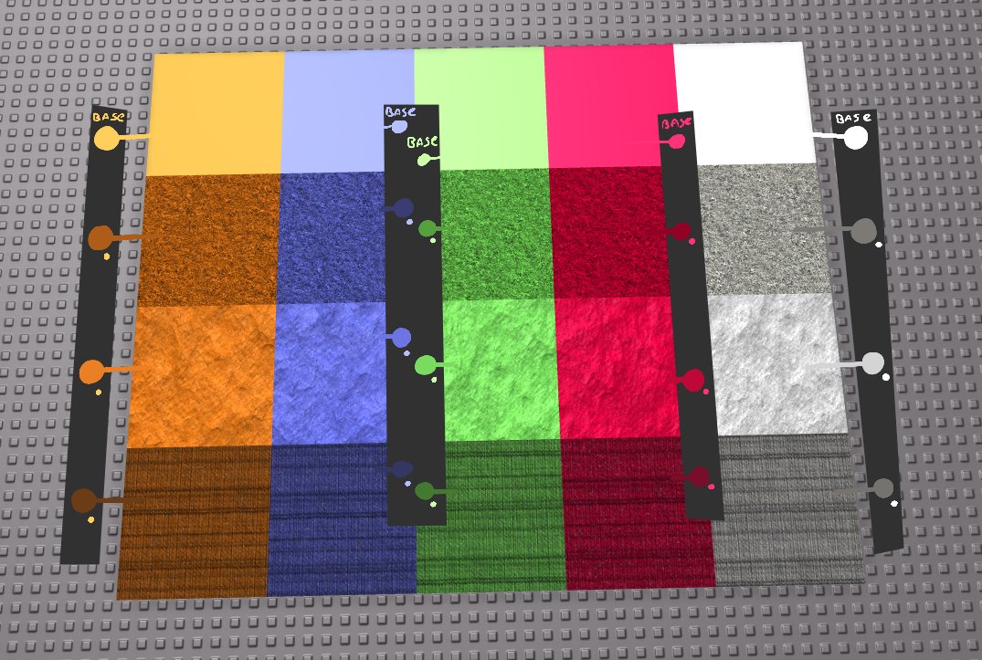 tylermcbride's tweet image. One of the reasons I think you see #Roblox game creators using materials less &amp;amp; less is due to the extremely limited color range you get from some. I made this image to demonstrate; notice how some materials make the part color almost 50% darker.