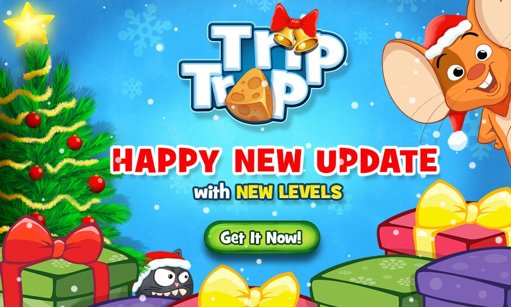 TripTrapGame's tweet photo. TripTrap HOLIDAY UPDATE is OUT! Get into the holiday spirit with 20 NEW CHRISTMAS LEVELS!
TripTrap iOS: https://t.co/Dtd3oEhTuc | TripTrap Android: https://t.co/Vz9nXdEPdZ https://t.co/VMB3Q8Z7EQ