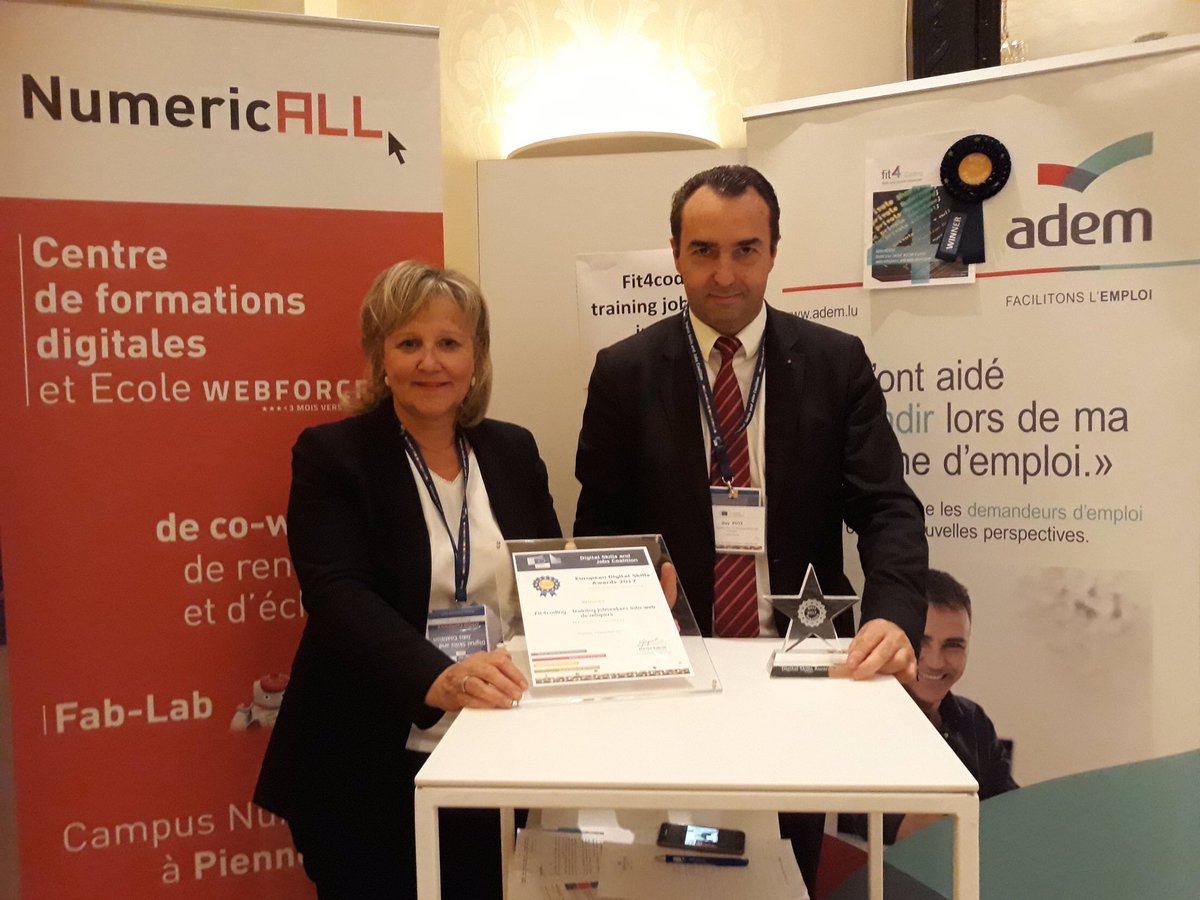 ADEM (@adem_luxembourg) on Twitter photo La formation Fit4coding mise en place par l'ADEM et NumericALL remporte le prix "Best practice" aux European digital skills awards <a href="/info_numericall/">NumericALL</a> <a href="/EU_Commission/">European Commission</a> #digitalskills #coding <a href="/NFehlen/">Nico Fehlen</a> <a href="/nicolasschmit2/">Nicolas Schmit</a> <a href="/GuyPuetz/">Guy Puetz</a> La formation Fit4coding mise en place par l'ADEM et NumericALL remporte le prix "Best practice" aux European digital skills awards <a href="/info_numericall/">NumericALL</a> <a href="/EU_Commission/">European Commission</a> #digitalskills #coding <a href="/NFehlen/">Nico Fehlen</a> <a href="/nicolasschmit2/">Nicolas Schmit</a> <a href="/GuyPuetz/">Guy Puetz</a>