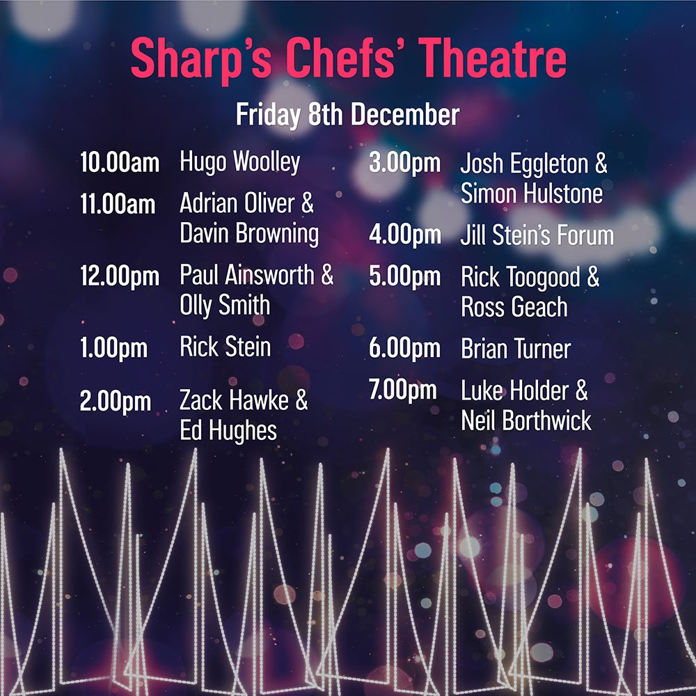 Padstow Christmas Festival 🎄 (@padstowxmas) on Twitter photo In the Sharp's Chefs' Theatre today: @woodlandsbandb; <a href="/Adrian_0liver/">Adrian Oliver is The Cornish Field Kitchen</a>; @Chef_Browning; <a href="/PaulAinsw6rth/">The Ainsworth Collection</a>; <a href="/jollyolly/">Olly Smith</a>; <a href="/ZackHawke/">Zack Hawke</a>; <a href="/SharpsBrewery/">Sharp's Brewery</a>
Ed Hughes; <a href="/josh_eggleton/">Josh Eggleton</a>; <a href="/Hulstone/">Simon Hulstone</a>; <a href="/Jill_Stein/">Jill Stein OBE</a>; <a href="/Rick_Toogood/">Rick Toogood</a>; <a href="/PadstowkGarden/">Ross Geach</a>; <a href="/BrianTurnerChef/">Brian Turner</a>; <a href="/Luke__Holder/">Luke</a>; and <a href="/borthwickneil/">neil borthwick</a>. In the Sharp's Chefs' Theatre today: @woodlandsbandb; <a href="/Adrian_0liver/">Adrian Oliver is The Cornish Field Kitchen</a>; @Chef_Browning; <a href="/PaulAinsw6rth/">The Ainsworth Collection</a>; <a href="/jollyolly/">Olly Smith</a>; <a href="/ZackHawke/">Zack Hawke</a>; <a href="/SharpsBrewery/">Sharp's Brewery</a>
Ed Hughes; <a href="/josh_eggleton/">Josh Eggleton</a>; <a href="/Hulstone/">Simon Hulstone</a>; <a href="/Jill_Stein/">Jill Stein OBE</a>; <a href="/Rick_Toogood/">Rick Toogood</a>; <a href="/PadstowkGarden/">Ross Geach</a>; <a href="/BrianTurnerChef/">Brian Turner</a>; <a href="/Luke__Holder/">Luke</a>; and <a href="/borthwickneil/">neil borthwick</a>.