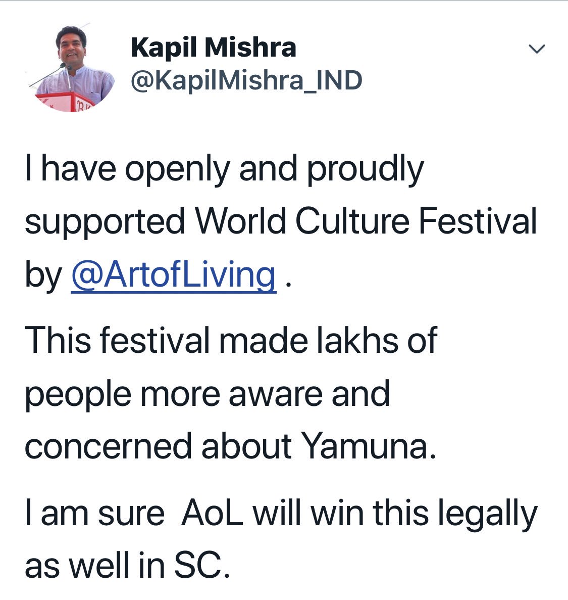 AOLSwamiji's tweet photo. Yes @KapilMishra_IND Ji, SATYAMEVA JAYATE ! #Yamuna #ArtofLiving https://t.co/ZE5miAhW04