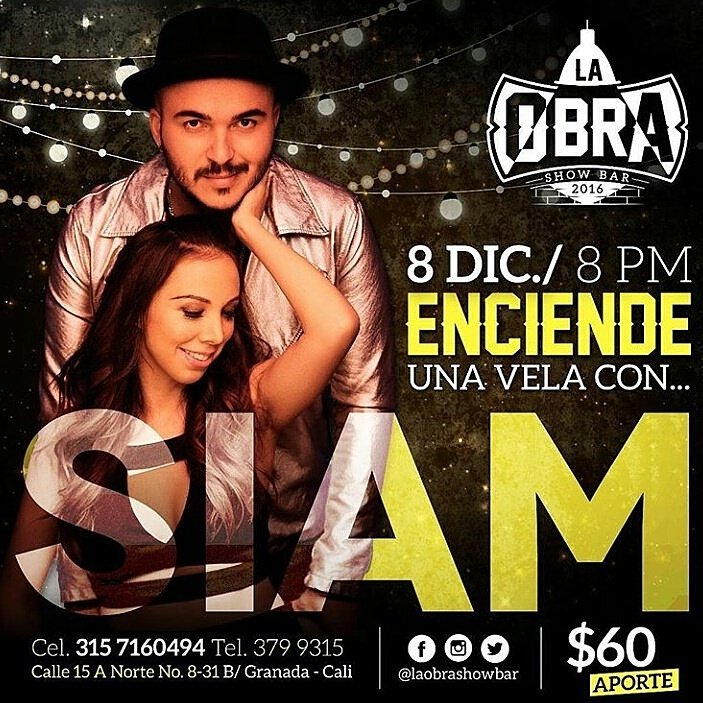 julianarugeles's tweet photo. ¿Ya compraron sus entradas para ver en vivo @gruposiam en @LAOBRAshowbar ? #plancali ! Imperdible! https://t.co/ASVmRzdIRO