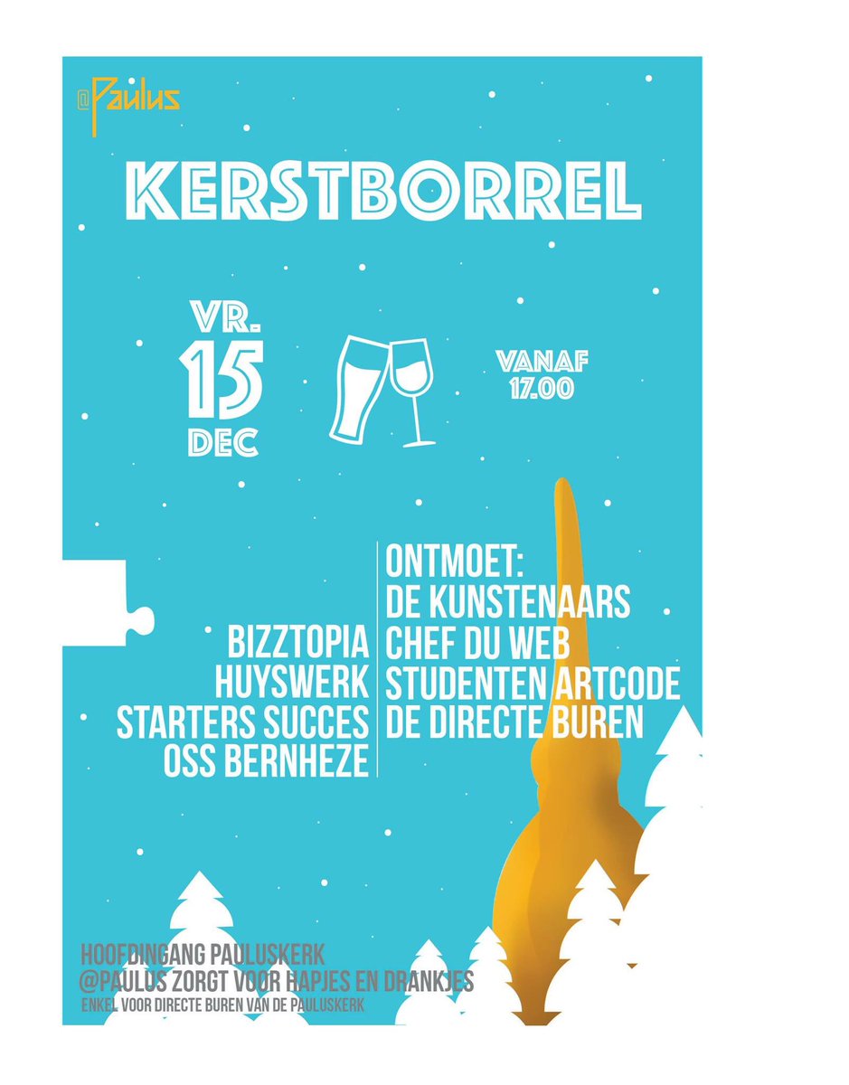 bizztopia's tweet image. Vrijdag 15/12 vanaf 17 uur Kerstborrel @Paulus_Oss. Georganiseerd door @bizztopia , @Starters_Succes, @ChefduWeb, @huyswerk_nl, de kunstenaars @Paulus_Oss en stagiaires van @Fontys. Voor ondernemers, partners, vrienden en buurtbewoners. Kom je ook?