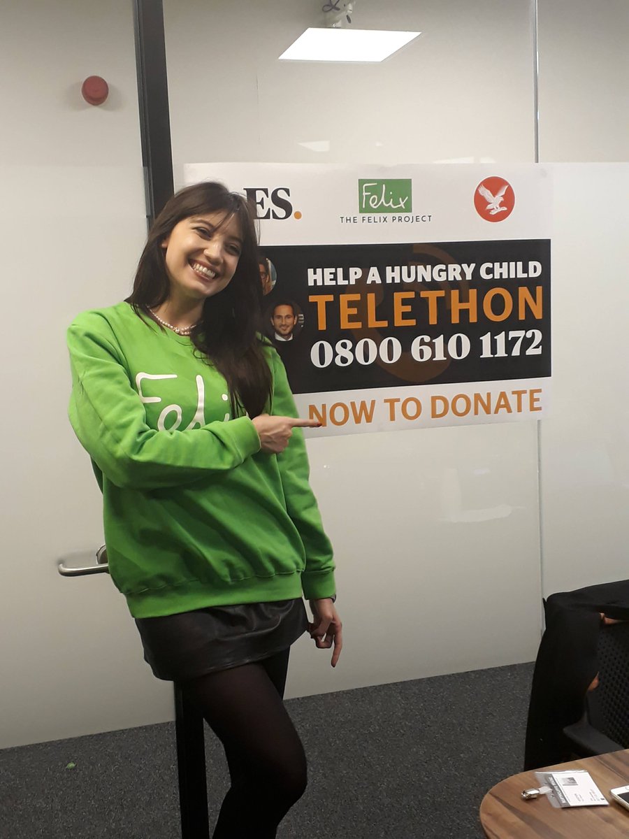 theLDNstandard's tweet photo. Here's @DaisyLowe pointing at the number you need to #CallToHelpAHungryChild Ring now and you could still get through to some of our amazing stars https://t.co/J5wZe8NrUz https://t.co/7LqVw7cTB1