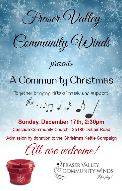 Join FVCW at Cascade Community Church for an afternoon of music and Christmas cheer in A Community Christmas @ 2:30 pm on December 17th. Entrance by donation to The Salvation Army. We hope to see you there! Merry Christmas!