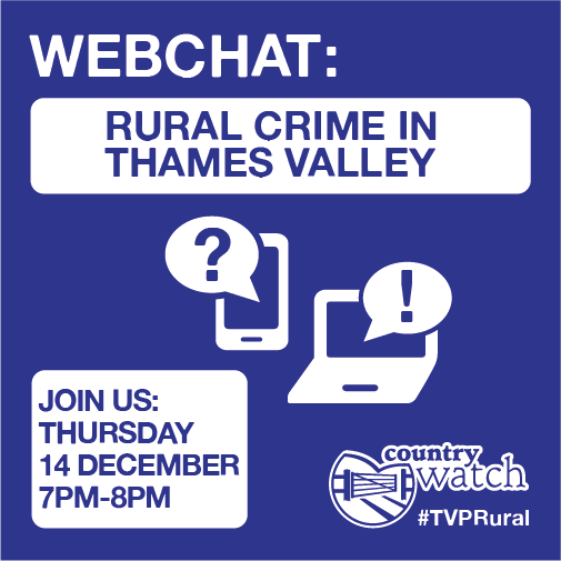 ThamesVP's tweet photo. There’s just one week to go until our rural crime live web chat. You can send your questions in advance to our panel of experts by tagging #AskTVP. To get involved, simply log on to: https://t.co/e0e5XgT26n at 7pm next Thursday  #TVPRural https://t.co/7De5WVPYBM