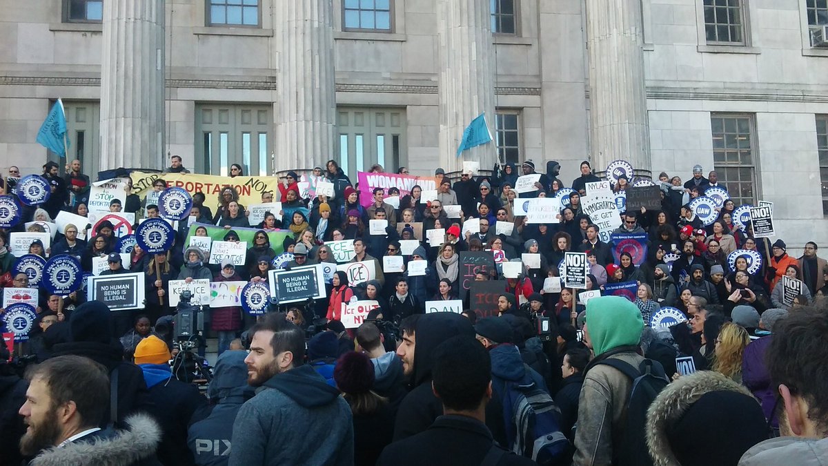 AnthonyBNYC's tweet photo. At the Keep ICE out of the court rally with @UAW 2325. https://t.co/pbuRZcQHDK