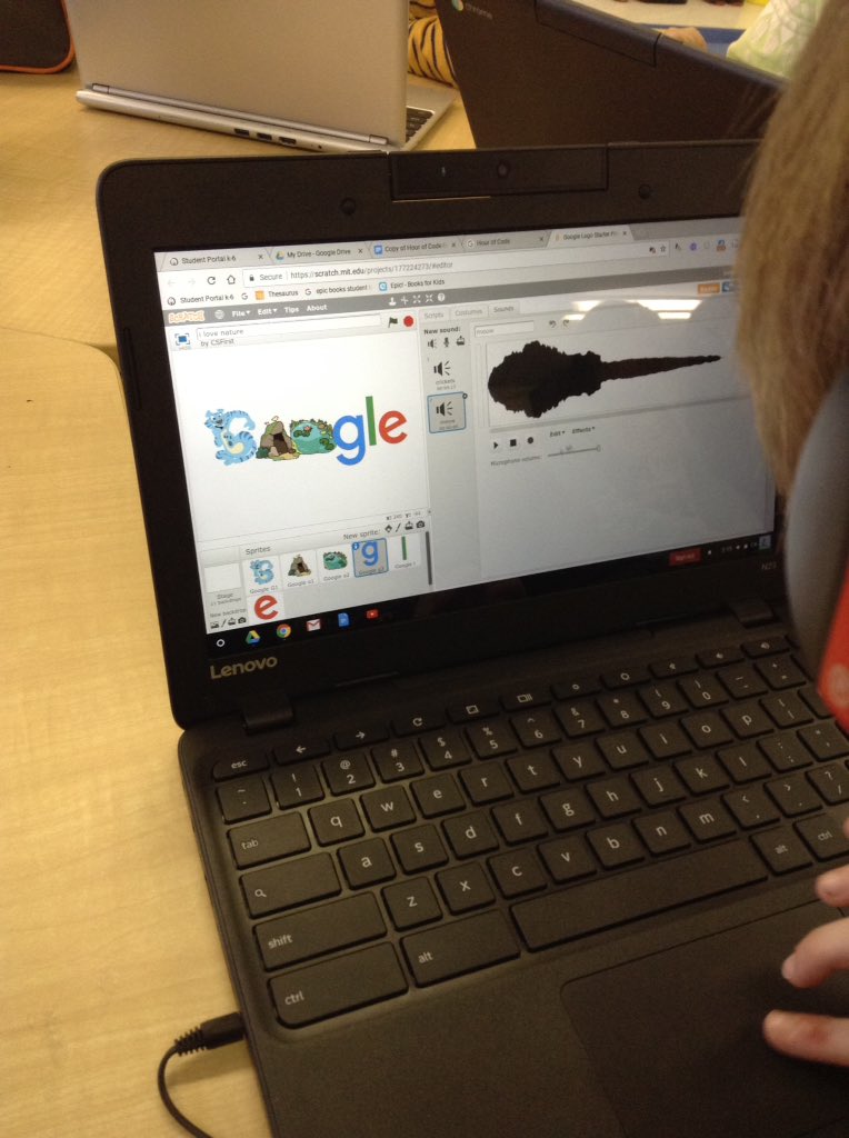 OCSB_MrC's tweet image. Ss are having fun creating their own Google doodle with @Scratch this afternoon! #CSEduWeek