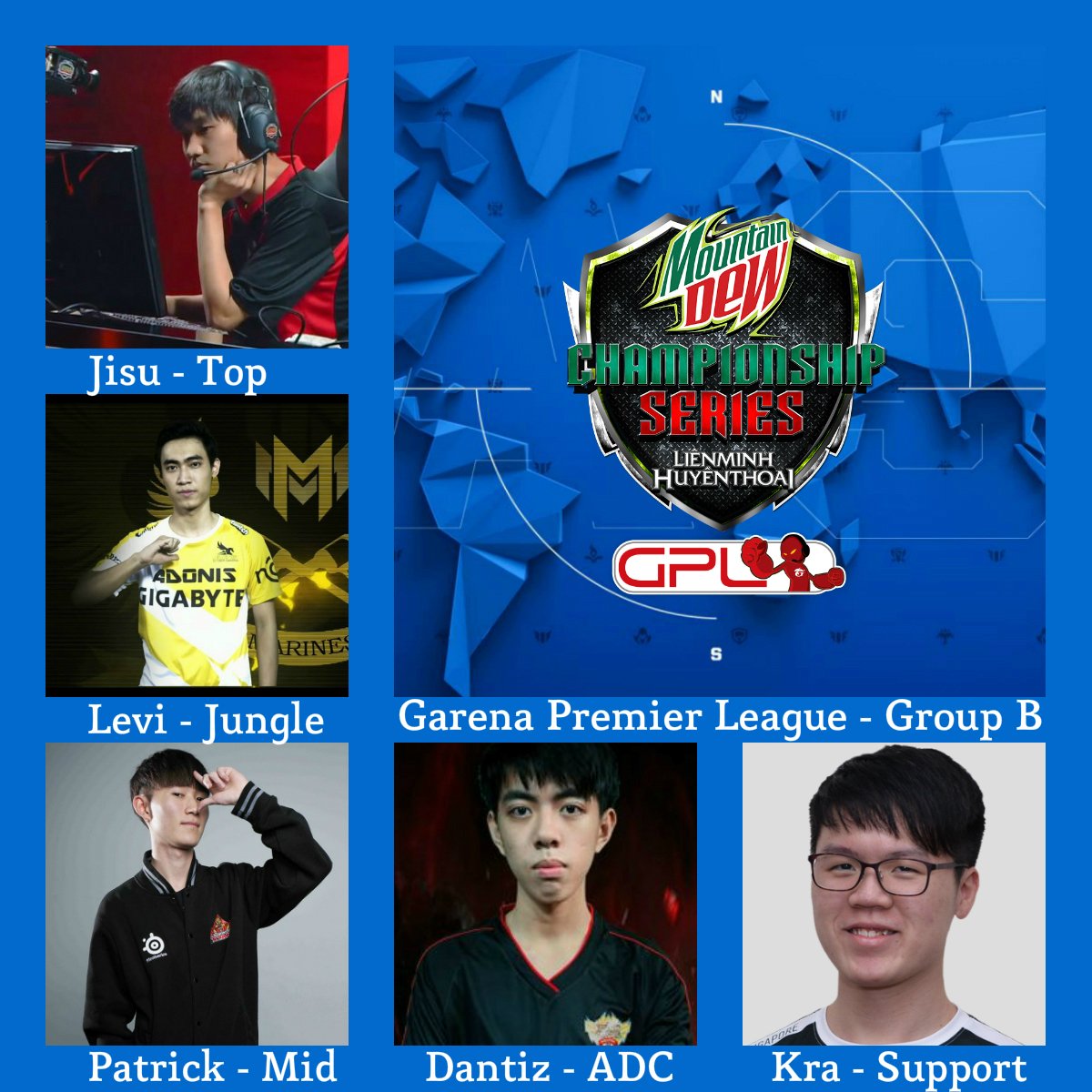 LoL_WorldEvents's tweet photo. Line-up for #GPL All-Stars
Top: @lol_Jisu(1v1)
Jungle: Levi(1v1)
Mid: Patrick
ADC: Dantiz
Support: Kra
Coach: OMO
#AllStar2017 #GPLWIN https://t.co/m6ucnEXtqF