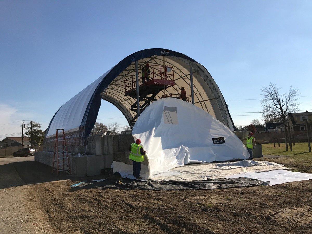 Pennoni's tweet photo. #PennoniOutNAbout! Burlington City Salt Storage Facility.. #PennoniProject Pictured in the photo (from right to left) is Mayor Barry Conaway, David Ballard (Business Administrator), and Pennoni's Ken Shine. https://t.co/Y0IwvBp365